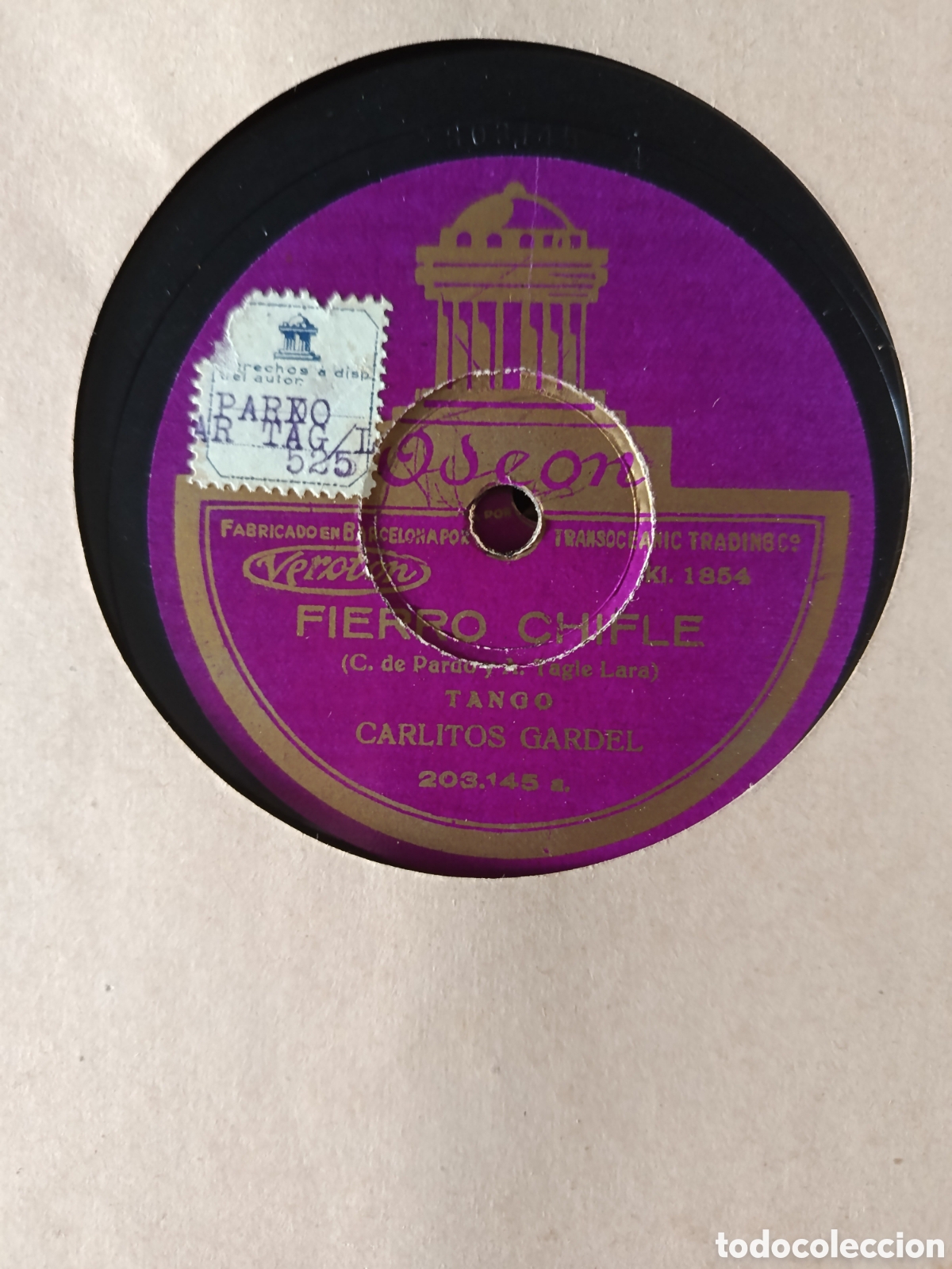 Discos de pizarra: Carlitos Gardel pizarra sello Ode&oacute;n editada en Espa&ntilde;a. - Foto 1