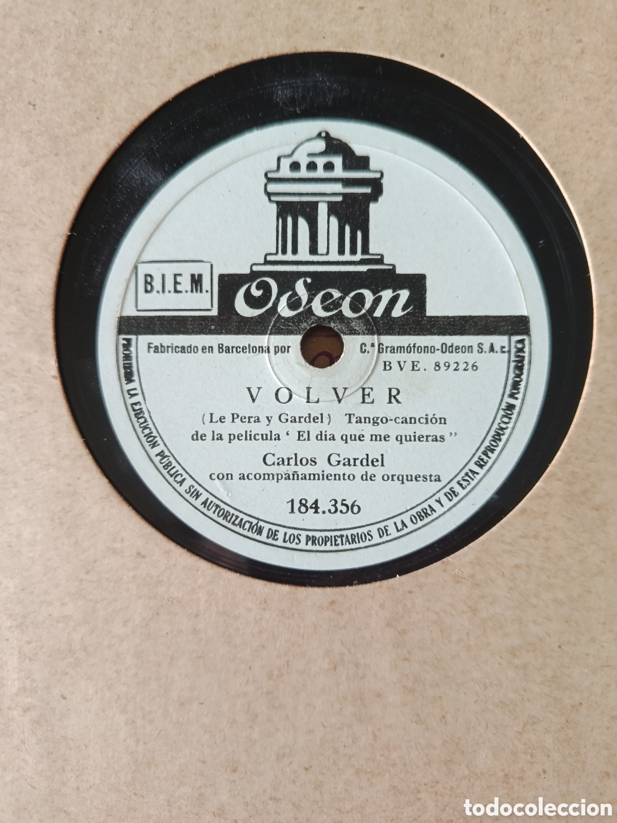 Discos de pizarra: Carlos Gardel pizarra sello Ode&oacute;n editada en Espa&ntilde;a.