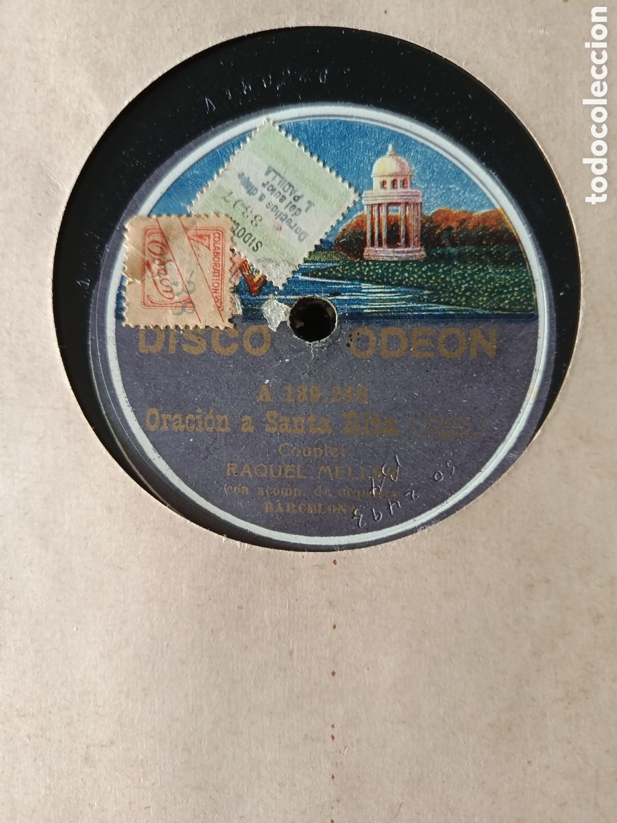 Discos de pizarra: Raquel Meller pizarra sello Ode&oacute;n editada en Espa&ntilde;a.