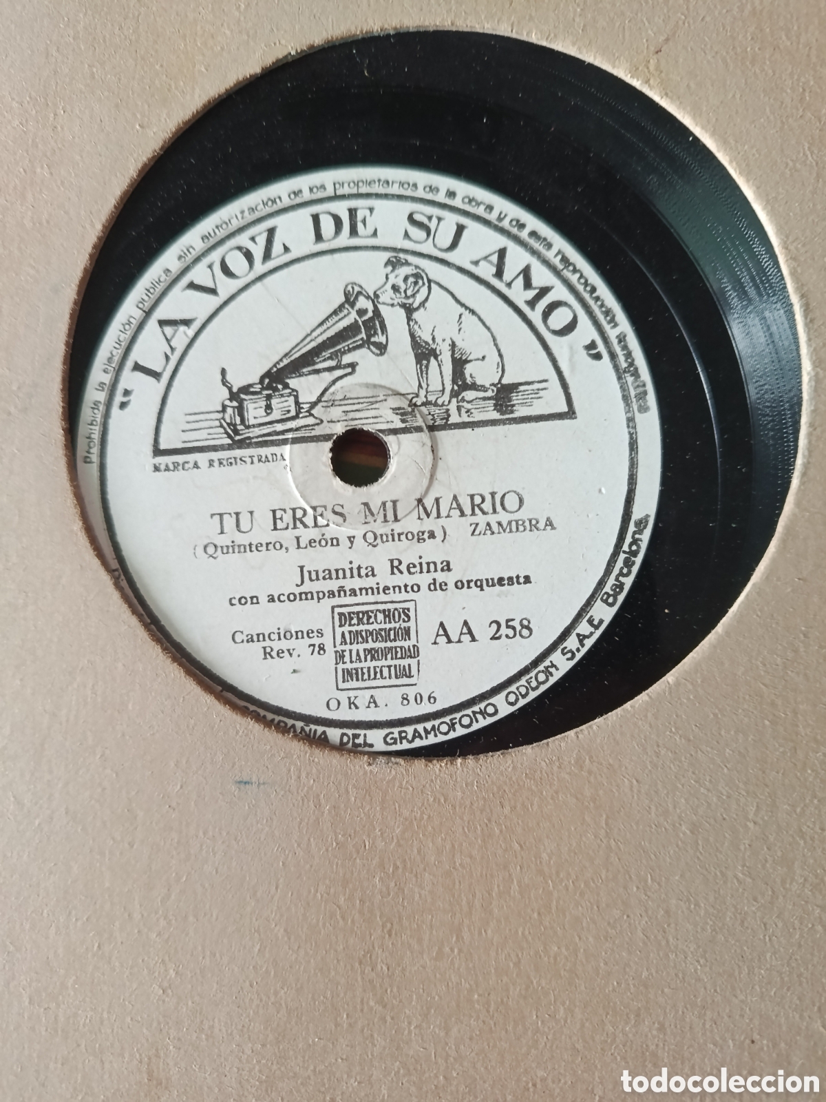 Discos de pizarra: Juanita Reina pizarra sello La voz de su amo editada en Espa&ntilde;a.