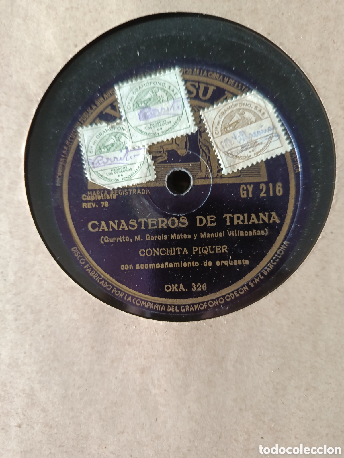Discos de pizarra: Conchita Piquer pizarra sello La voz de su amo editada en Espa&ntilde;a.