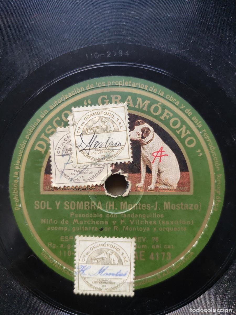 Discos de pizarra: DISCO PIZARRA 78 RPM NI&Ntilde;O DE MARCHENA RAM&Oacute;N MONTOYA SOL Y SOMBRA