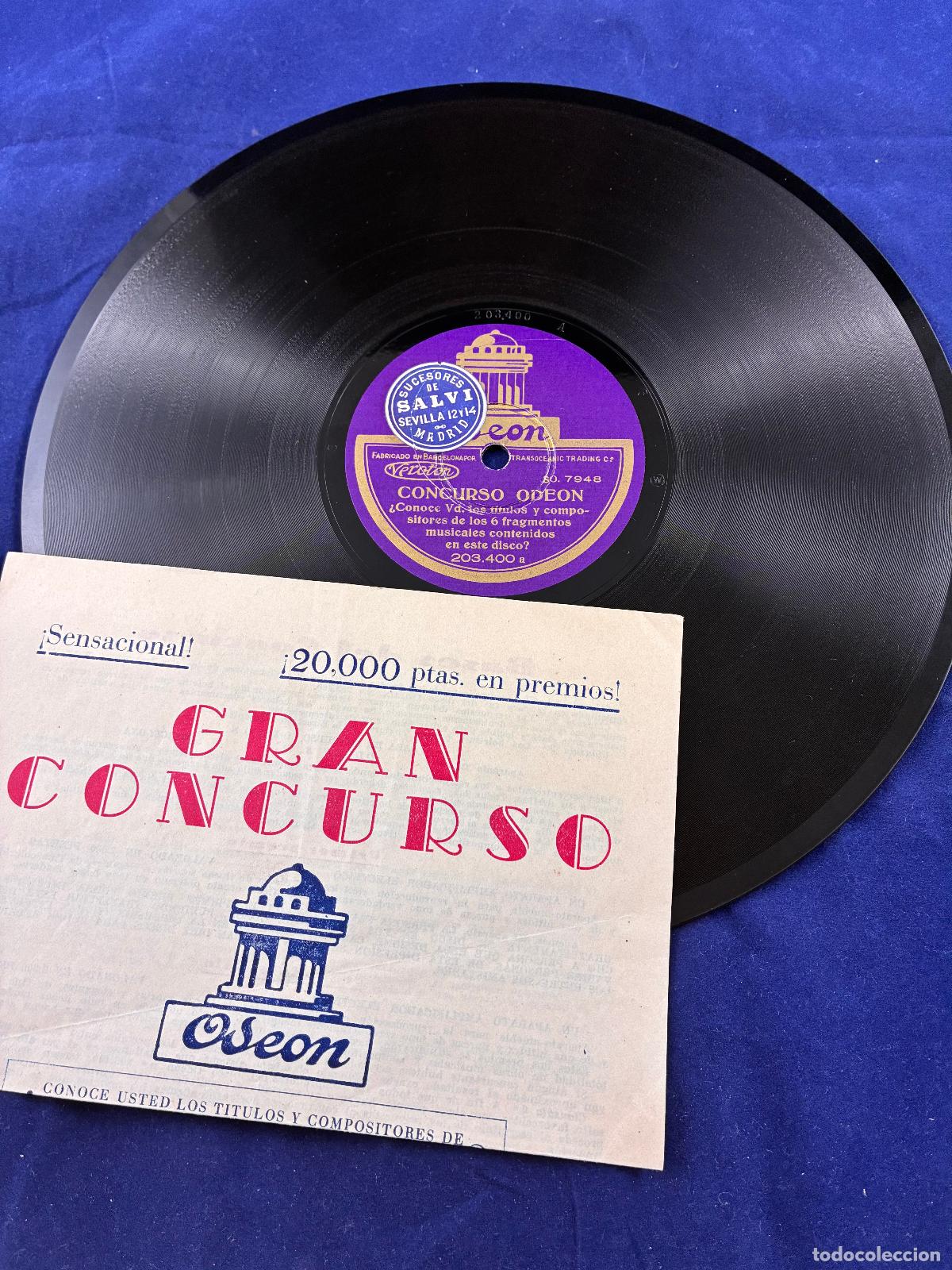 Discos de pizarra: Disco pizarra Concurso Ode&oacute;n / A la mujer espa&ntilde;ola - Marcos Redondo - Ode&oacute;n 203.400 m&aacute;s folleto