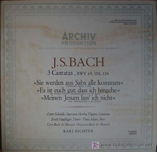 Dischi in vinile: J.S.BACH:3CANTATAS,BWV 65,108,124.A&Ntilde;O:1970