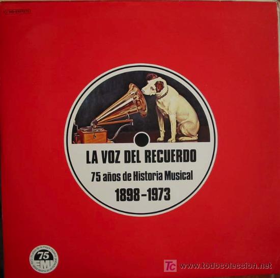 Dischi in vinile: LA VOZ DEL RECUERDO. 75 A&Ntilde;OS DE HISTORIA MUSICAL. 1898- 1973. A&Ntilde;O: 1973. 2LPS EN ESTUCHE ABIERTO.