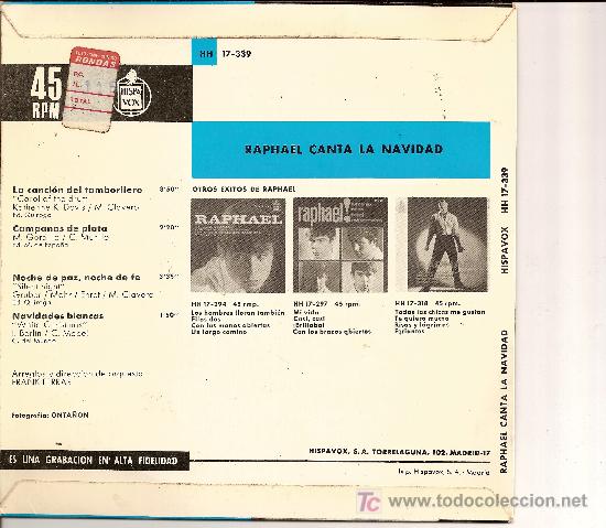 Discos de vinilo: RAPHAEL / CANTA LA NAVIDAD / HISPAVOX - Foto 2