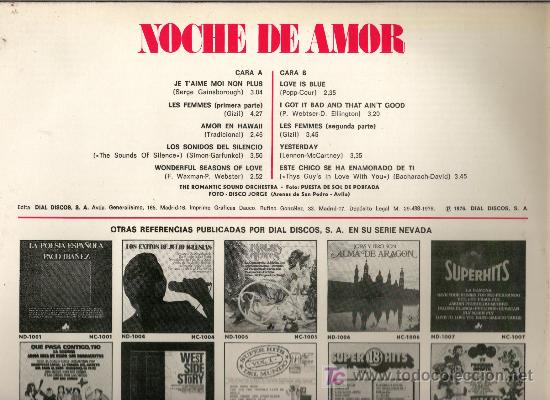 Discos de vinilo: LP NOCHE DE AMOR - IMPECABLE ESTADO - Foto 2