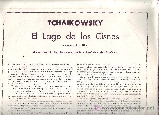 Discos de vinilo: TCHAIKOWSKY LP EL LAGO DE LOS CISNES ACTOS 2 Y 3 VER FOTO ADICIONAL 1958 CID - Foto 2 - 17119264