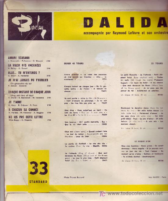 Discos de vinilo: DALIDA DISCO DE 25 CM 10 PULGADA BARCLAY 80250 STANDAR FRANCE VER FOTO ADICIONAL - Foto 2 - 16627500