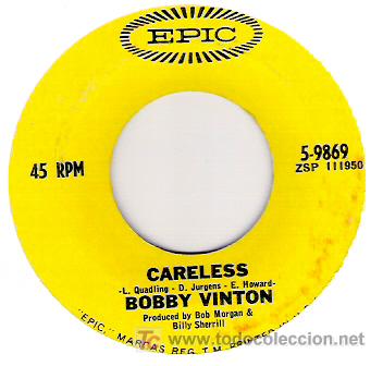 Discos de vinilo: BOBBY VINTON -CARELESS / SATIN PILLOWS - Foto 1