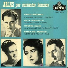Discos de vinilo: CARLO BERGONZI / ANITA CERQUETTI / VIRGINIA ZEANI / MARIO DEL MONACO - ARIAS - EP 1959 - IMPECABLE