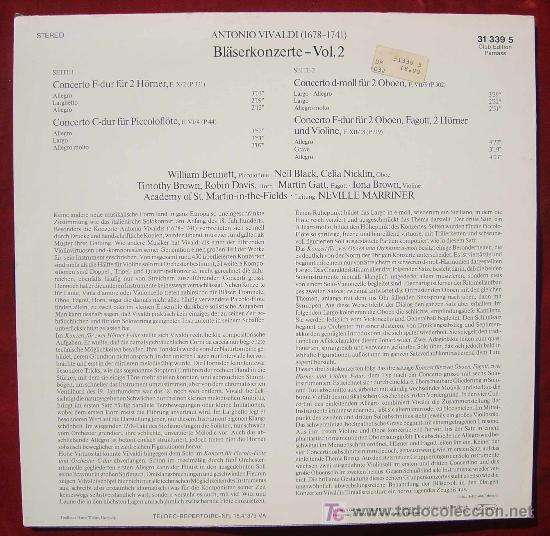 Discos de vinilo: DECCA - VIVALDI - CONCIERTOS DE VIENTO - MARRINER - Foto 2