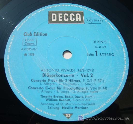 Discos de vinilo: DECCA - VIVALDI - CONCIERTOS DE VIENTO - MARRINER - Foto 3