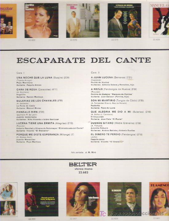 Discos de vinilo: ESCAPARATE DEL CANTE **** EN BELTER 1972 - Foto 2