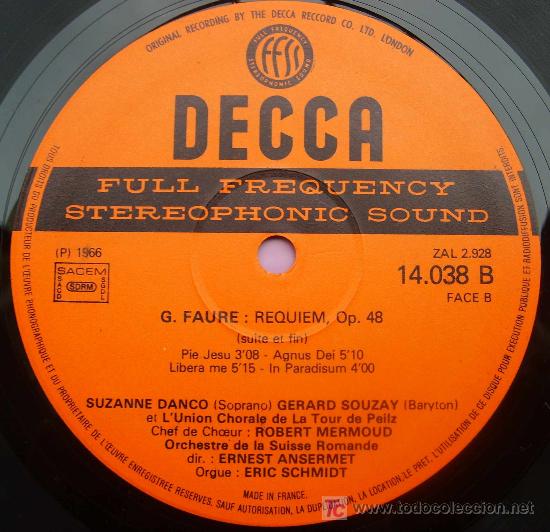 Discos de vinilo: DECCA 14.038 - FAURE - REQUIEM - ANSERMET - Foto 3