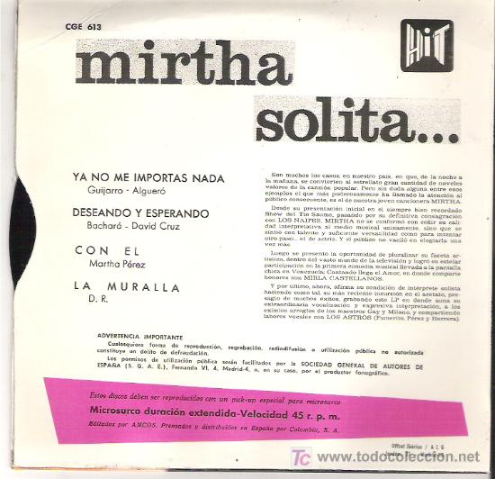 Discos de vinilo: MIRTHA- SOLITA ! ** LA MURALLA + 3 EP ***EN HIT 1966 - Foto 2