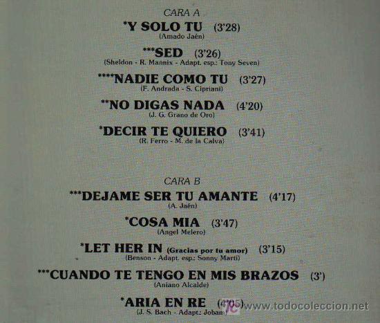 Discos de vinilo: lp BACCHELLI - Y SOLO TU - EUROVISION 1981 - CON VERSION DE GEORGE BENSON - Foto 2