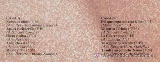 Discos de vinilo: ANA REVERTE  - NUBES DE OTO&Ntilde;O - REF. 80.001 - Foto 2