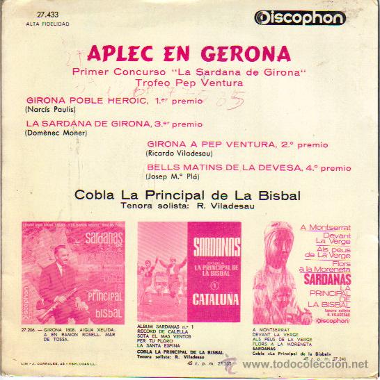 Discos de vinilo: APLEC EN GIRONA / COBLA LA PRINCIPAL DE LA BISBAL - Foto 2