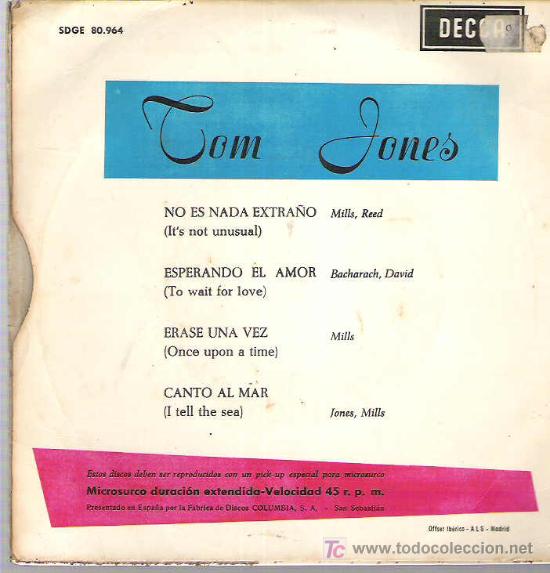 Discos de vinilo: TOM JONES - NO ES NADA EXTRA&Ntilde;O EP ** DECCA 1965 - Foto 2