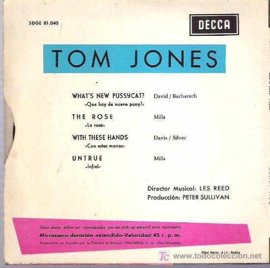 Discos de vinilo: TOM JONES - ALONG CAMES JONES*** EP 1965 - Foto 2