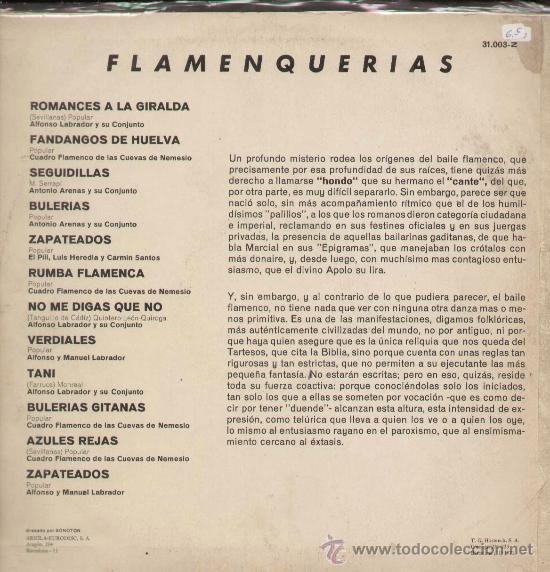 Discos de vinilo: FLAMENQUERIAS / Varios (VERGARA 1972) - Foto 2