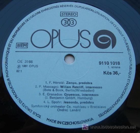 Discos de vinilo: OPUS - OBERTURAS Y INTERMEZZI FAMOSOS - Foto 2