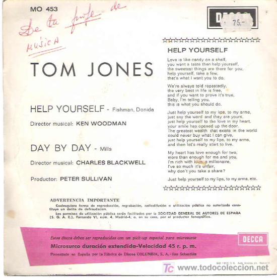 Discos de vinilo: TOM JONES - HELP YOUR SELF *** DECCA 1968 - Foto 2