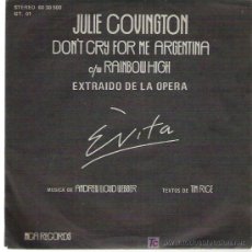 Discos de vinilo: JULIE COVINGTON - DON`T CRY FOR ME ARGENTINA *** MCA RECORDS 1976. Lote 9350728