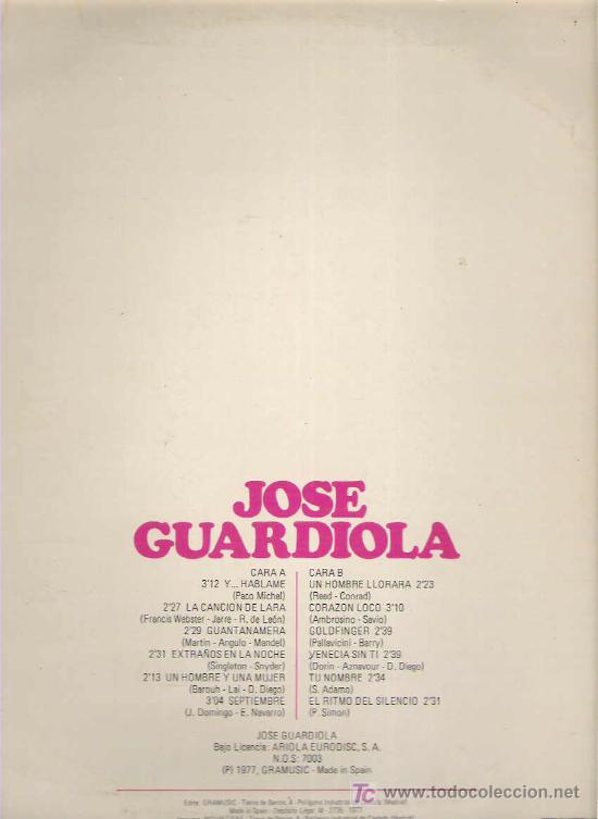 Discos de vinilo: JOSE GUARDIOLA - GOLFINGER **** GRAMUSIC - 1977 - Foto 2