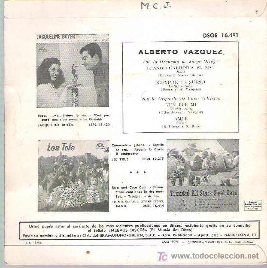 Discos de vinilo: ALBERTO ALVAREZ - AMOR **** ODEON 1962 - Foto 2