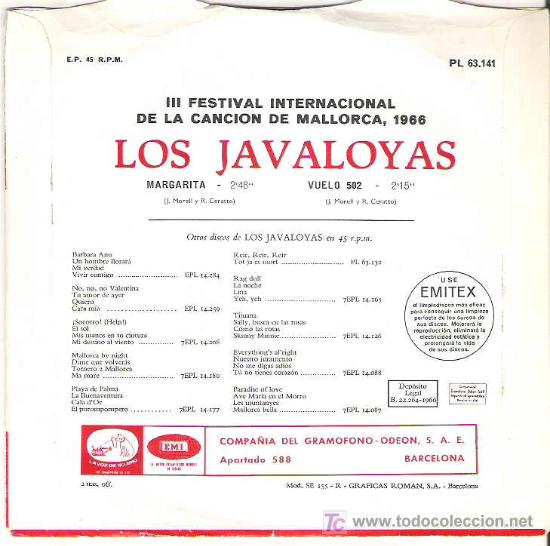 Discos de vinilo: LOS JAVALOYAS - VUELO 502 *** EMI ODEON 1966 - Foto 2
