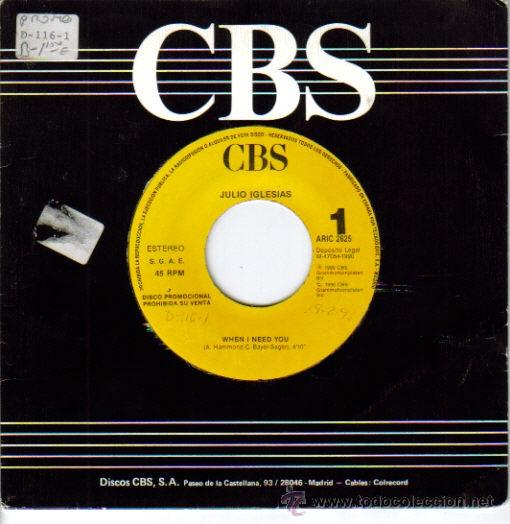 Vinyl records: JULIO IGLESIAS-WHEN I NEED YOU SINGLE VINILO PROMO SIN PORTADA 1990
