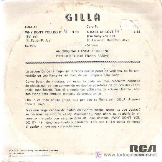 Discos de vinilo: gilla - WHY DON`T YOU DO IT *** RCAVICTOR 1976 - Foto 2