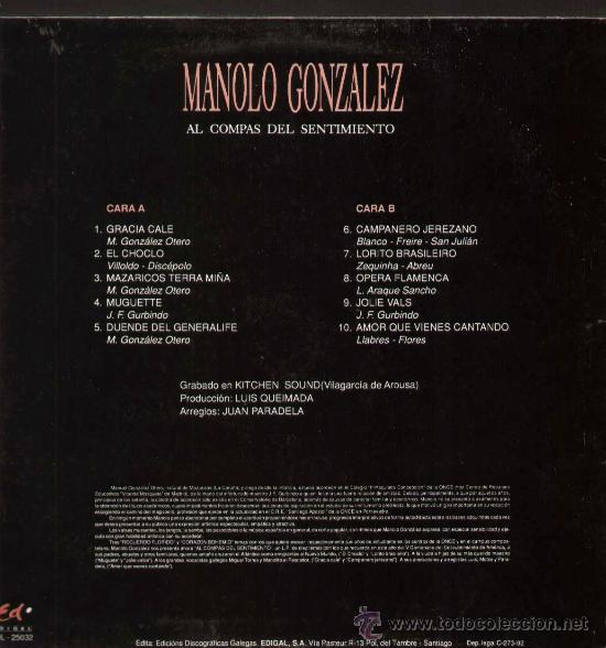 Discos de vinilo: MANOLO GONZALEZ / Al compas del sentimiento (LP EDL de 1992) - Foto 2