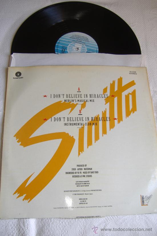 Discos de vinilo: maxi single sinitta I don`t  believe in miracles - Foto 2