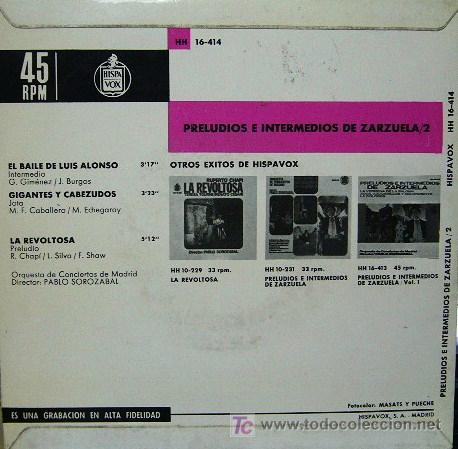 Discos de vinilo: DV0081.- PRELUDIOS INTERMEDIOS DE ZARZUELA 2. HISPAVOX - Foto 2