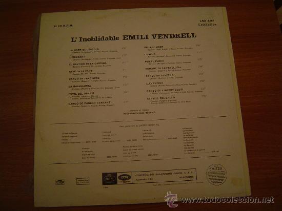 Discos de vinilo: L&acute;INOBLiDABLE EMILI VENDRELL - COMPA&Ntilde;IA DEL GRAMOFONO S-A-E- BARCELONA - Foto 2