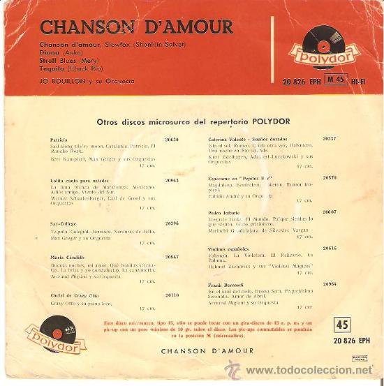 Discos de vinilo: CHANSON DE AMOUR - JO BOUILLON Y SU ORQUESTA, POLYDOR 1958 - Foto 2