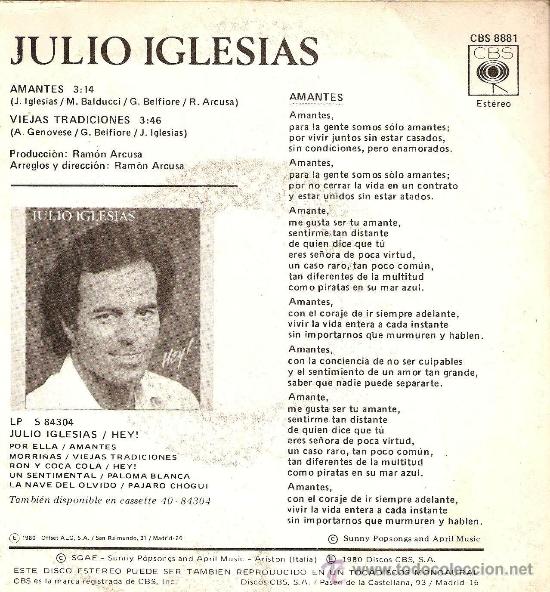 Discos de vinilo: JULIO IGLESIAS - AMANTES - Foto 2
