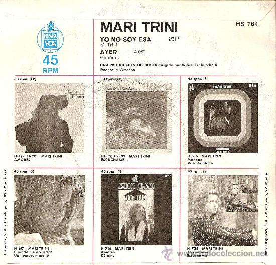 Discos de vinilo: MARI TRINI / YO NO SOY ESA / AYER - Foto 2