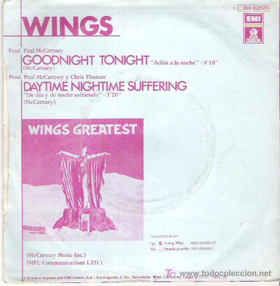 Discos de vinilo: WINGS - ADIOS A LA NOCHE **** EMI 1979 - Foto 2