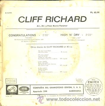 Discos de vinilo: CLIFF RICHARD EUROVISION 1968 CONGRATULATIONS - Foto 2