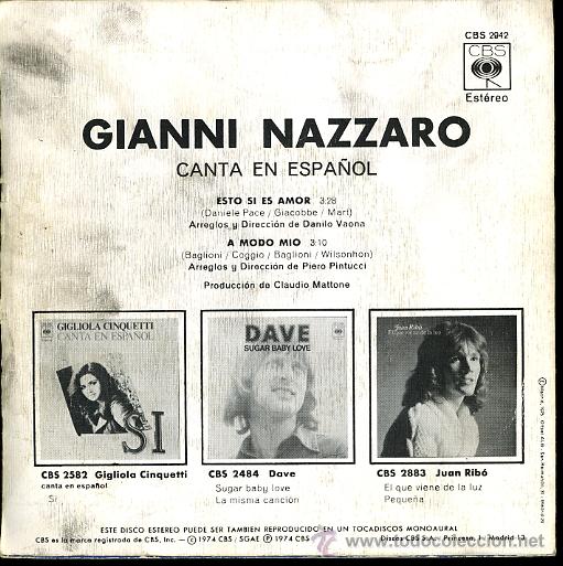 Discos de vinilo: GIANNI NAZZARO CANTA EN ESPA&Ntilde;OL - Foto 2