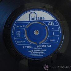 Discos de vinilo: JANE BIRKIN ( JE T'AIME...MOI NON PLUS - JANE B ) 1969 SINGLE45 FONTANA. Lote 11380944