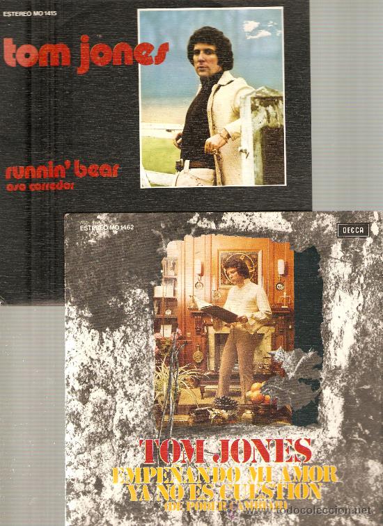 Discos de vinilo: 2 singles de TOM JONES : PLEDGING MY LOVE + RUNNIN&acute;BEAR - Foto 1