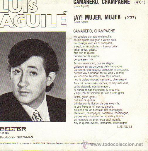 Discos de vinilo: LUIS AGUIL&Eacute; /CAMARERO, CHAMPAGNE - Foto 2