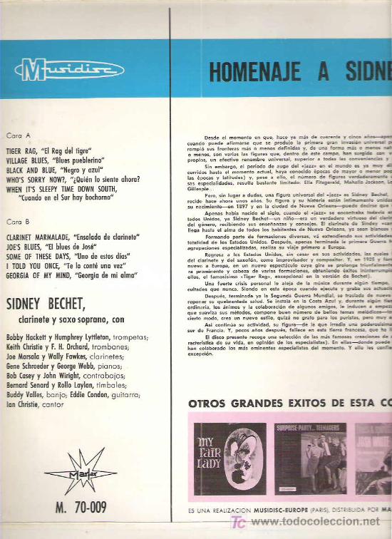 Discos de vinilo: homenaje a sidney bechet - sidney bechet ** marfer 1965 lp - Foto 2