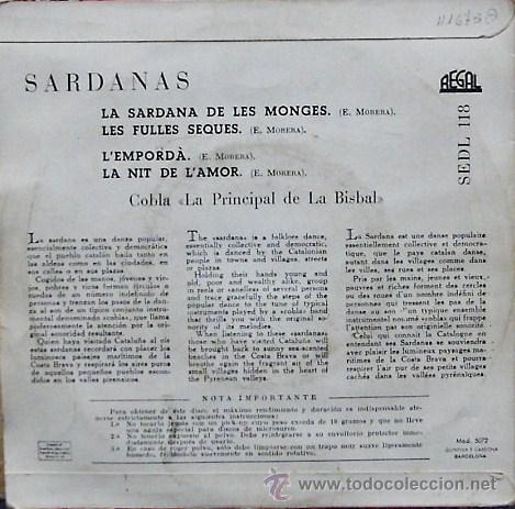 Discos de vinilo: DV0498.- COBLA LA PRINCIPAL DE LA BISBAL. SARDANAS - Foto 2