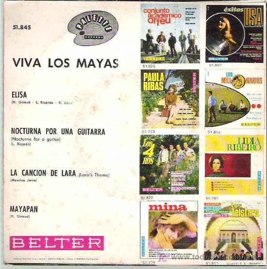 Discos de vinilo: LOS MAYAS - ELISA *** EP 1967 BELTER - Foto 2